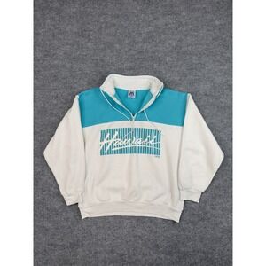 VTG 90's Hawaii Teal White Puff Print 1/4‎ Zip Pullover Sweatshirt Sz M USA Made